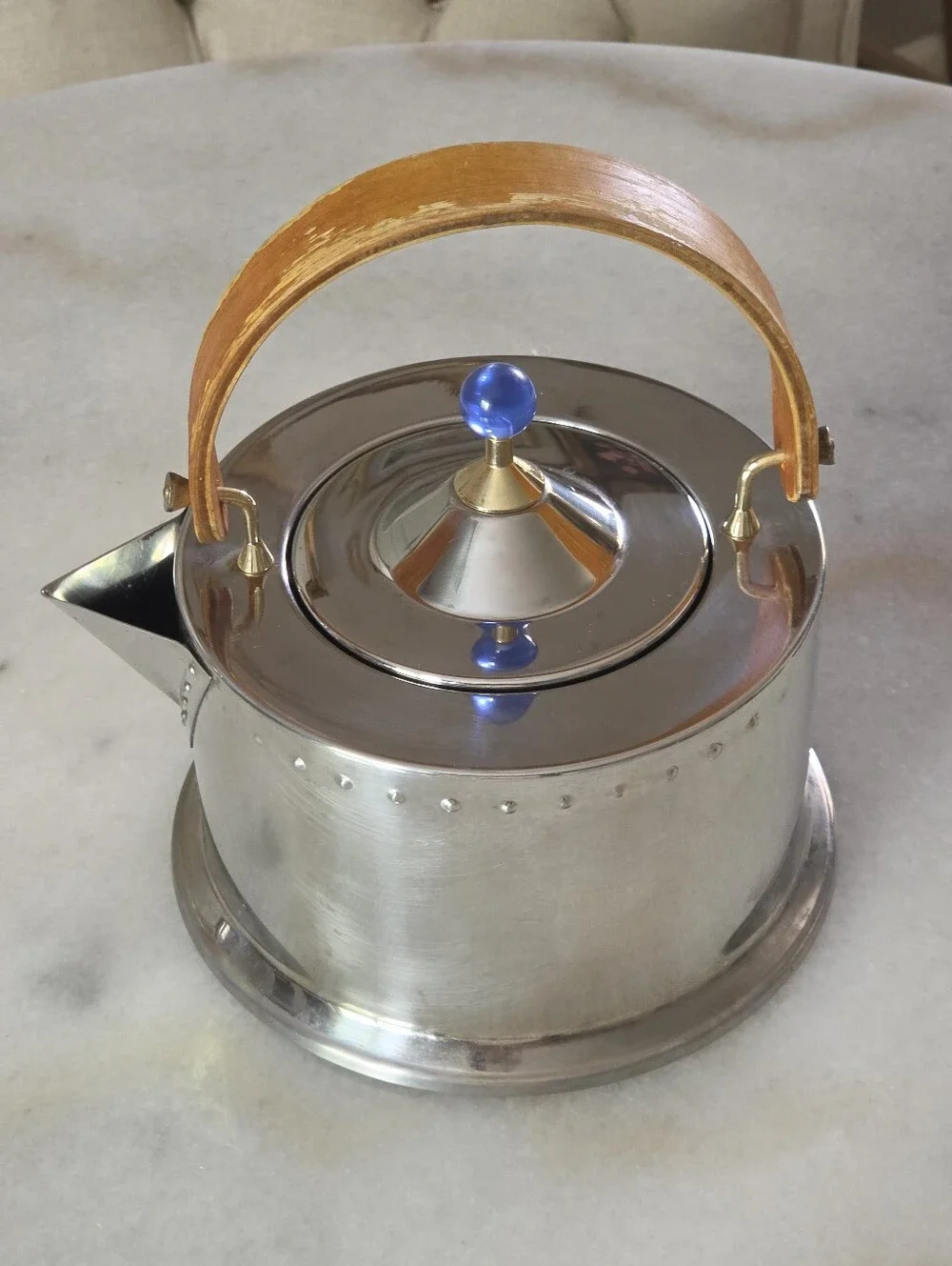 Vintage Bodum Ottoni Tea Kettle 1.5L, Stainless Steel, Wooden Handle, Blue Eye